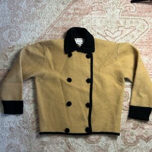 Vintage Double-Breasted Wool Jacket with Black Trim